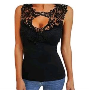 Fancyqube Y2K Black Lace Sleeveless Top Grunge Small